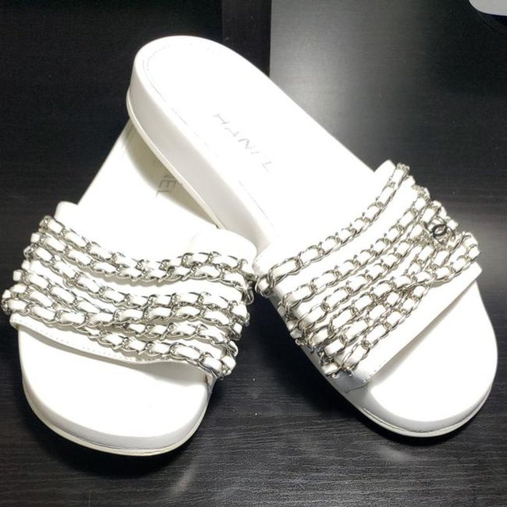🔥Chanel White Multi Chain Summer Slide Sandals.😎🔥 - Picture 7 of 9